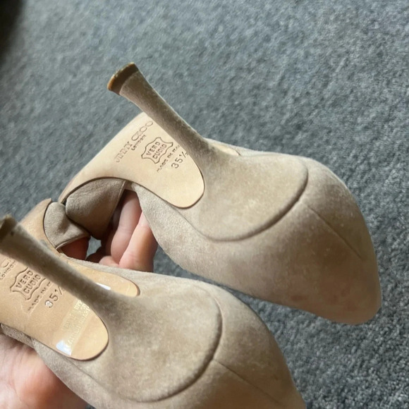 Jimmy Choo Suede Peep Toe Heels, size 35.5 - Picture 4 of 8